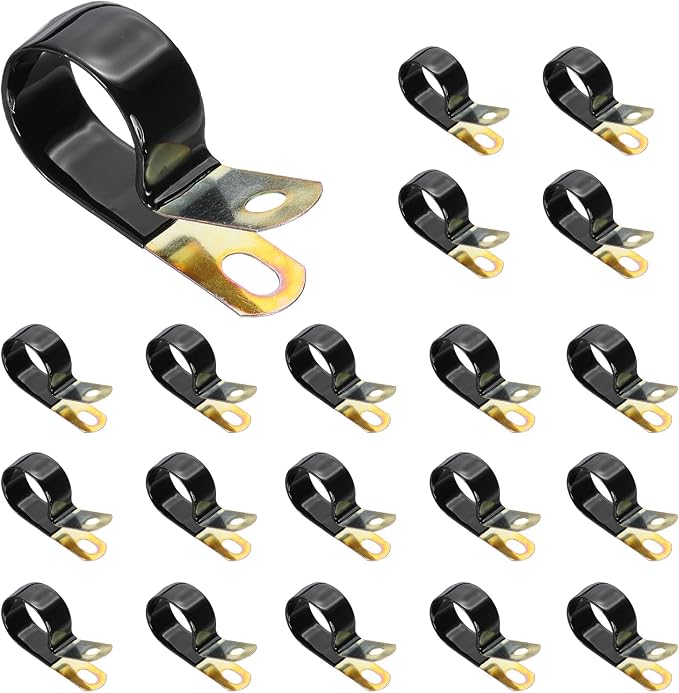 PATIKIL 15/16 Inch Vinyl Coated Cable Clamps, 50 Pack Galvanized Steel Metal Cable Clips Rubber Cushion Insulated Pipe Clamps for Tube Lines Cord Wire Management, Black
