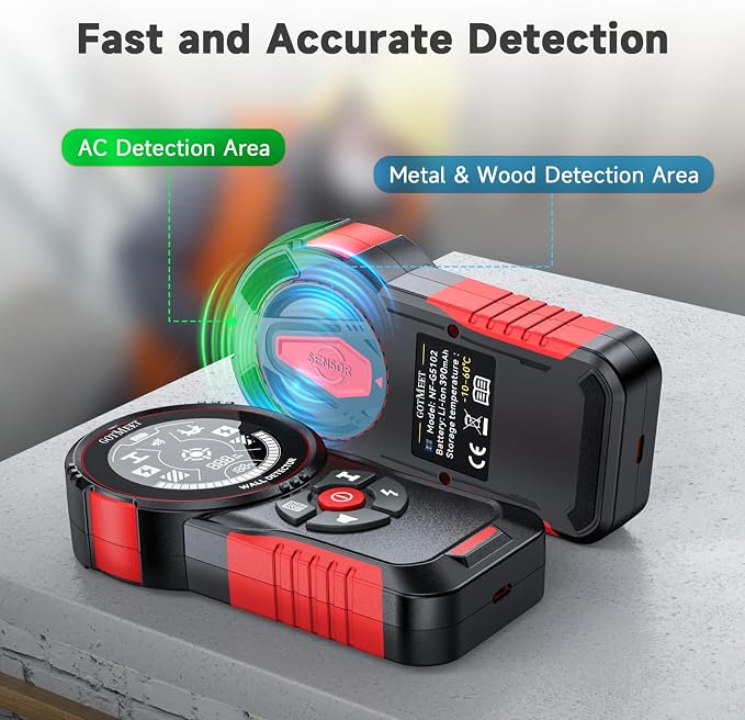 Stud Finder Wall Scanner - Rechargeable Stud Finder Tool with Smart Sensor, HD LCD Display & Audio Alarm, Electronic Stud Detector for Metal Wood AC Live Wire Studs Joist Water Pipe