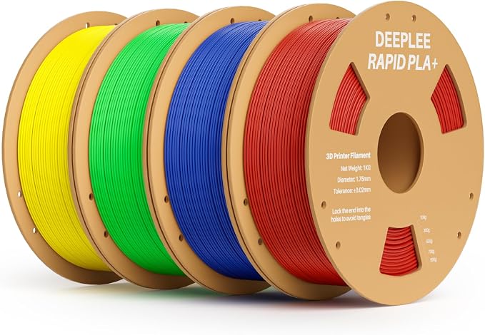 Rapid PLA Plus Filament 1.75mm, High Speed 3D Printer Filament Up to 600mm/s, PLA+ Filament Dimensional Accuracy +/- 0.02 mm Fits Most FDM 3D Printer, 4 Pack 1kg Red & Blue & Green & Yellow