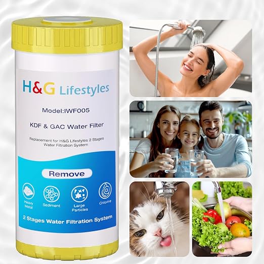 H&G Lifestyles 10" x 4.5" Whole House KDF and Carbon Water Filter | Reduce Chlorine Heavy Metal Improve Water Taste,Compatible with 84637, WPX5BB97P, PC10, 355214-45, 355215-45, WP10BB97P