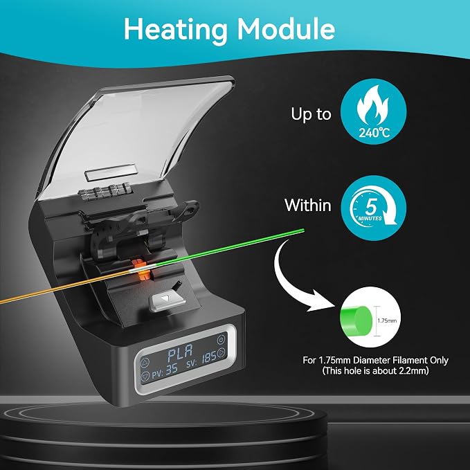 SUNLU Filament Connector, Filament Joiner Includes 200 PTFE Sleeves, Thread Splicer for 3D Printing Supplies Fast Heating Up to 240°C Compatible with 1.75mm PLA, PCL, ABS, PETG, PA/PC