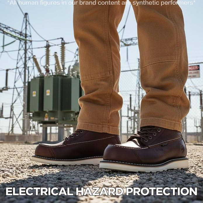 SUREWAY Mens 6" Heavy Duty Waterproof Work Boots - Composite Toe, EH Construction Industrial Safety Leather Boots, Lace Up Moc Toe, Oil/Slip Resistant Comfortable Outsole