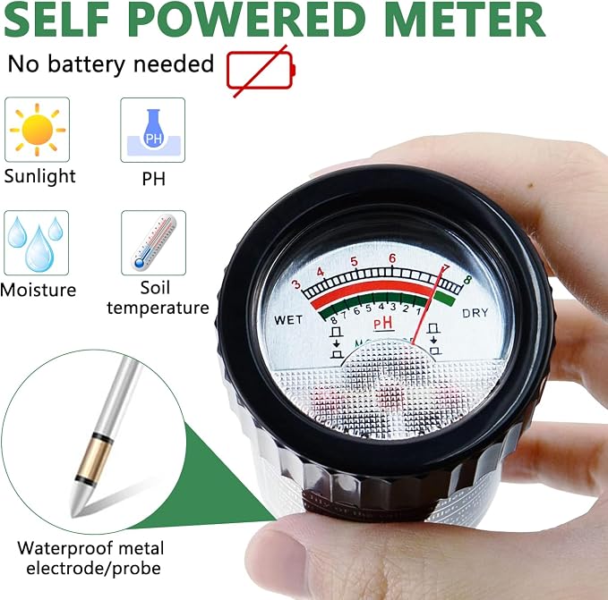 2 in 1 Soil PH Meter Soil Moisture Sensor Meter Soil PH Tester Soil Test Kit Gardening Tool for Indoor Outdoor Plant Garden Lawn Farm Waterproof Metal Electrode 295mm Long