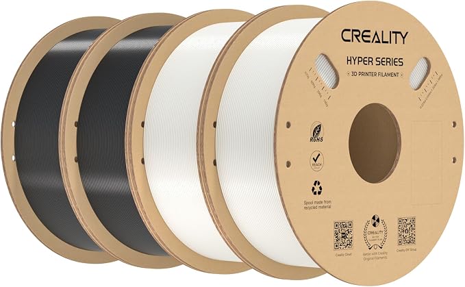 Creality Hyper PETG Filament Bundle 4KG Black & White, 3D Printer Filament Designed for High Speed 30-600mm/s, 1kg(2.2lbs)/Spool PETG Filament 1.75mm, Fits for Most FDM 3D Printers