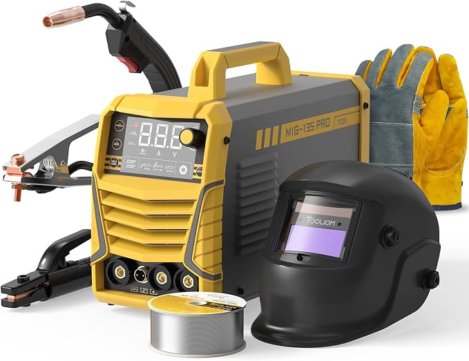 TOOLIOM 135A Gasless Flux Core MIG Welder Flux MIG/Lift TIG/Stick 3 in 1 Welding Machine & Auto Darkening Welding Helmet