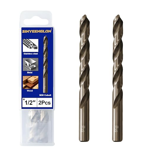 1/2 inch Cobalt Drill Bit for Metal and Hard Steel(2pcs),M35 High Speed Steel Twist Jobber Metal Drill Bits,with Index Storage Case