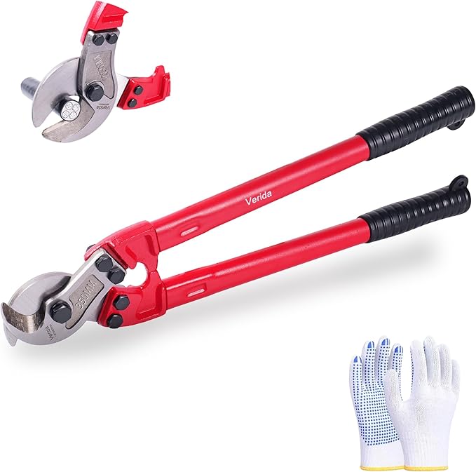 ‎Verida Cable Cutters 14 inch, Heavy-Duty Cable Cutter, Chrome vanadium steel, Hardness 62 HRC, Suitable for cutting thick copper and aluminum core cables, Red