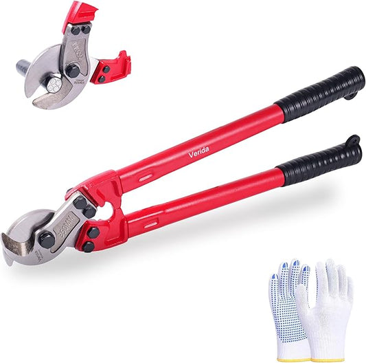 ‎Verida Cable Cutters 14 inch, Heavy-Duty Cable Cutter, Chrome vanadium steel, Hardness 62 HRC, Suitable for cutting thick copper and aluminum core cables, Red