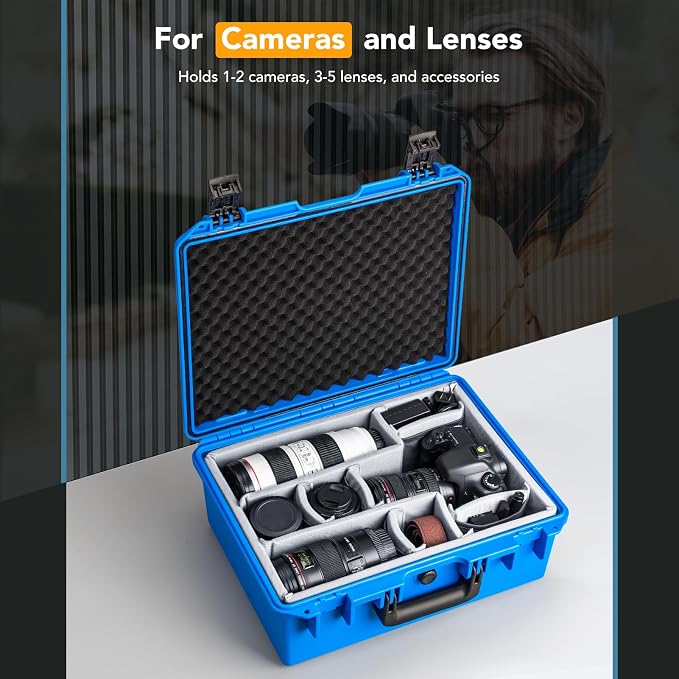Lykus PVC1 Waterproof Hard Camera Case with Padded Dividers for Cameras, Lenses, Dual DJI Mavic/Air/Mini/Flip drones