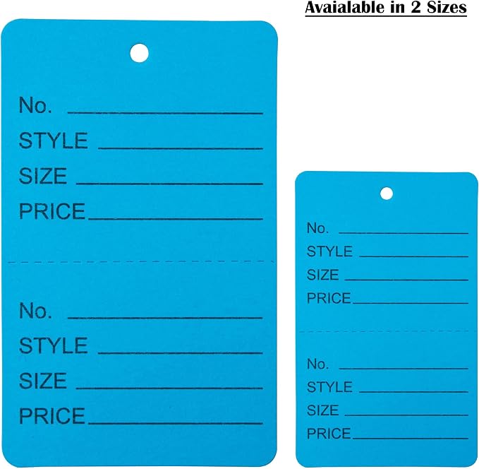 1000 Qty 1 3/4 x 2 7/8 (44x73mm) Assorted Unstrung Colored Price/Receipt Tags w/Easy-Tear Stub (Consignment/Merchandise/Clothing/Jewelry/Laundry/Sales) – Number/Style/Size/Price
