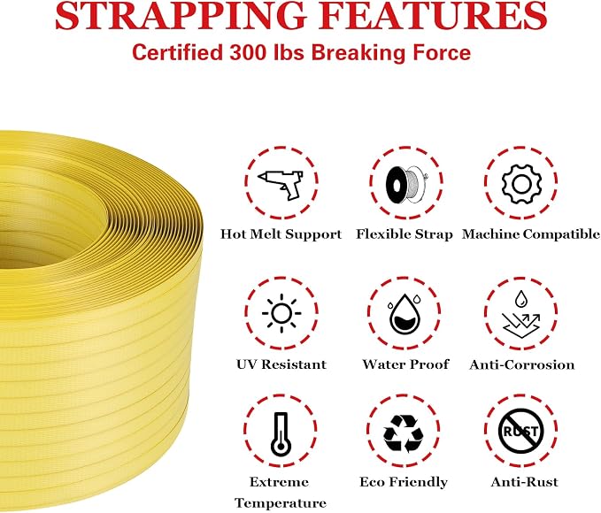 Packaging Strapping, Poly Straps, Carton Banding Strap (1/2" x 4000 ft x 0.032" PP Polyprophlene Coil Roll and 400 Buckles) - Certified 300 lbs Break Plastic Strap