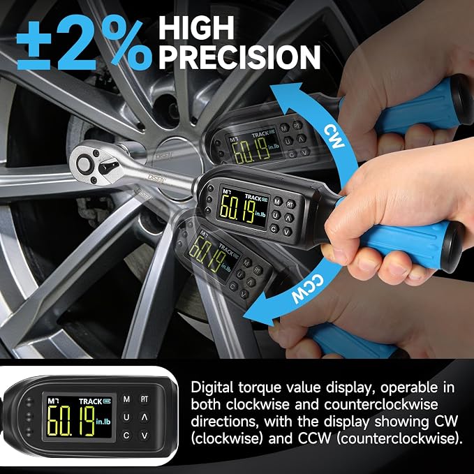 DISEN 3/8 inch Digital Torque Wrench (5-135 N.m / 3.7-99.6 Ft.lb), ±2% Accuracy, 8 Presets & 500 Data Memory, 5 Units, LED & Buzzer Alert, Tracking/Peak Modes, for Automotive Motorcycle Bicycle DIY