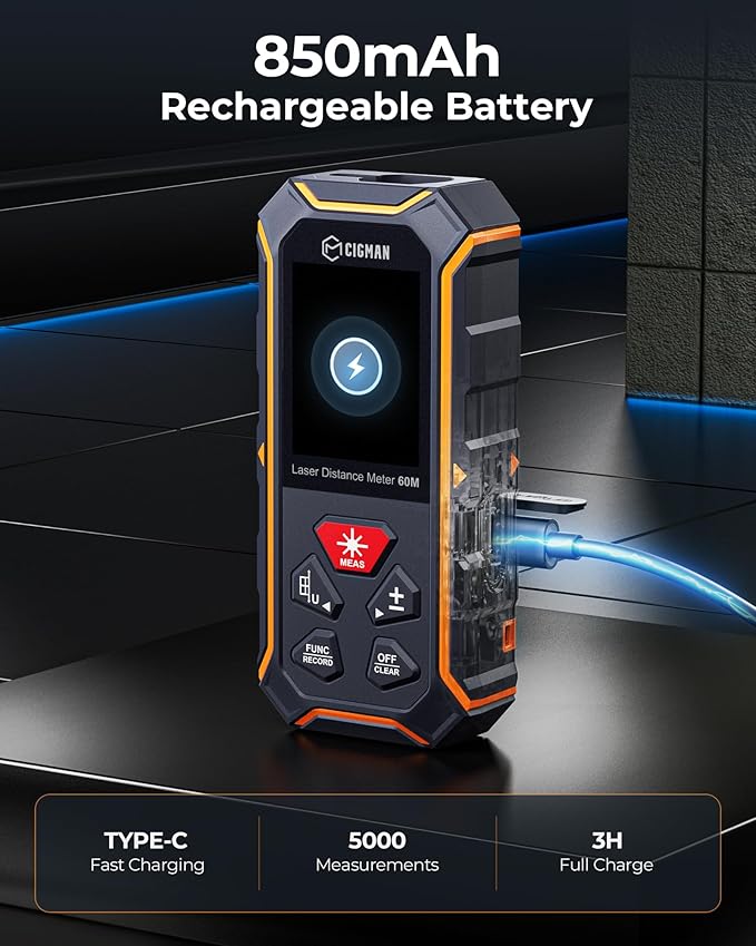 Dual Laser Measuring Tool, CIGMAN 393Ft Bilateral Laser Measurement Tool Color Backlit LCD Display, Rechargeable Laser Measure with 6 Units Ft/in/M, Angle Sensor, Multiple Measure Mode, Magnetic Back