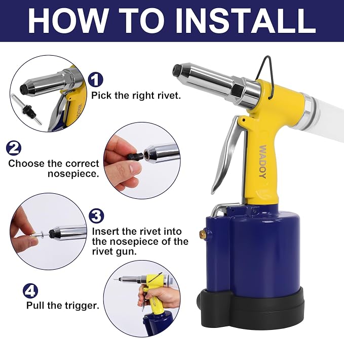 Air Rivet Gun Heavy Duty, 3924 LBF Pneumatic Pop Rivet Gun Kit with 50 PCS Rivets,5 Nosepieces(3/32",1/8", 5/32",3/16",1/4"), Air Hydraulic Riveter for Automotive, Construction, Industrial,Boat Repair