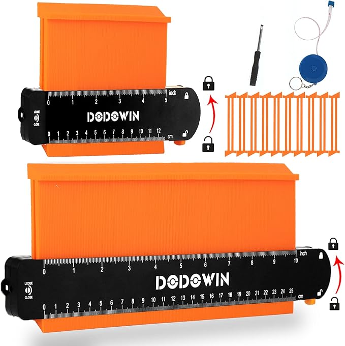 DODOWIN 10+5 Inch Contour Gauge with Lock, Dual Size Profile Duplicator Tool for Flooring, Tile, Woodworking & Irregular Shapes, Shape Outline Gauge, Father’s Day Gifts for Dad Men Husband