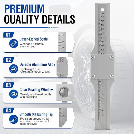 Hicarer 2 Pack 7 Inch Tire Tread Depth Gauge, Aluminum Mechanical Tire Tread Measurement Tool for Auto Repair Shops, Fleet Maintenance, Used Vehicle Inspection, Heavy Duty Tire-Depth Checker