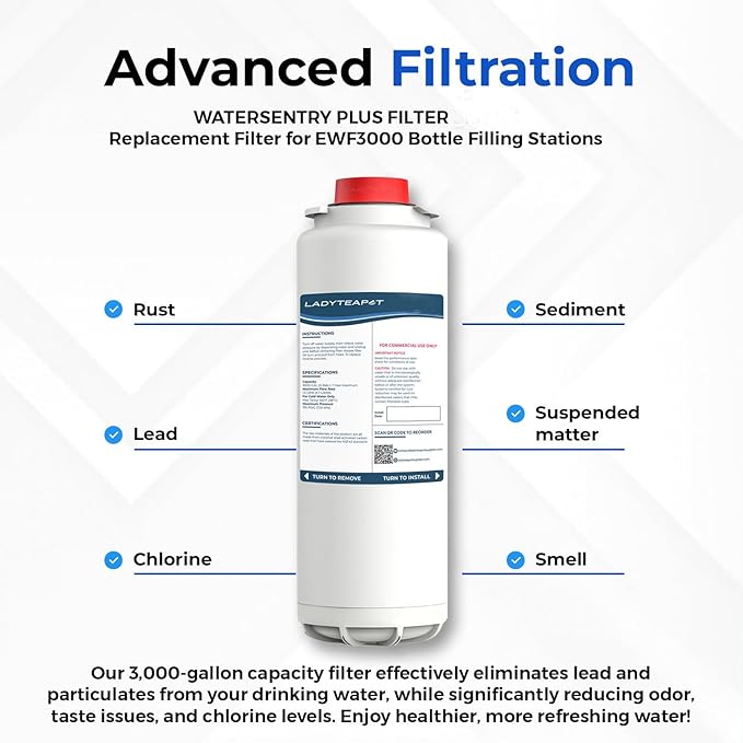 Water Filter Replacement, Compatible with Elkay 51300C ezH20, EWF3000 and Halsey Taylor Bottle Filling Stations (No Chip - 2 Pack)