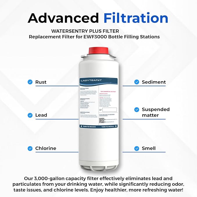 Water Filter Replacement Compatible With Elkay 51300C WaterSentry EWF3000, ezH20 Bottle Filling Stations (No Chip - 1 Pack)