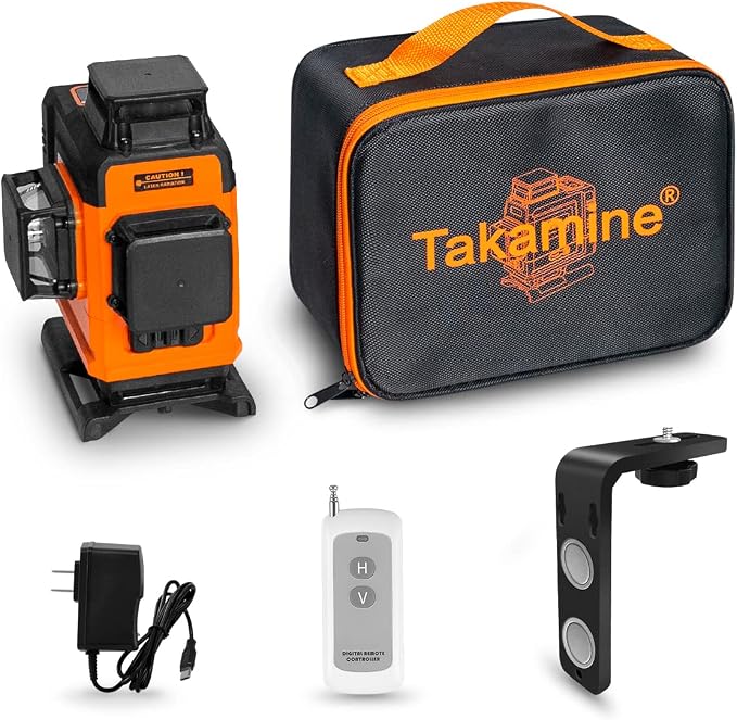 Takamine 16 Lines Laser Level Self Leveling 4x360° 4D Green Cross Line for Construction/Picture Hanging, Remote Controller, Magnetic Stand and portable bag