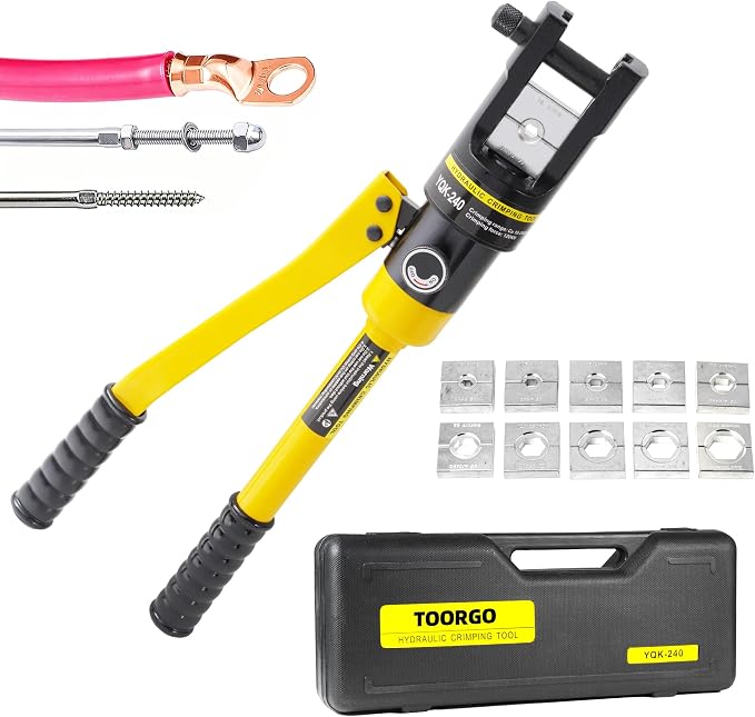 Cable Lug Crimping Tool, 6 AWG to 500 MCM Hydraulic Plier, 12 Ton Hand Crimping Tool for Wires, Terminal, Lug, Crimping Tool Kit with 10 Dies