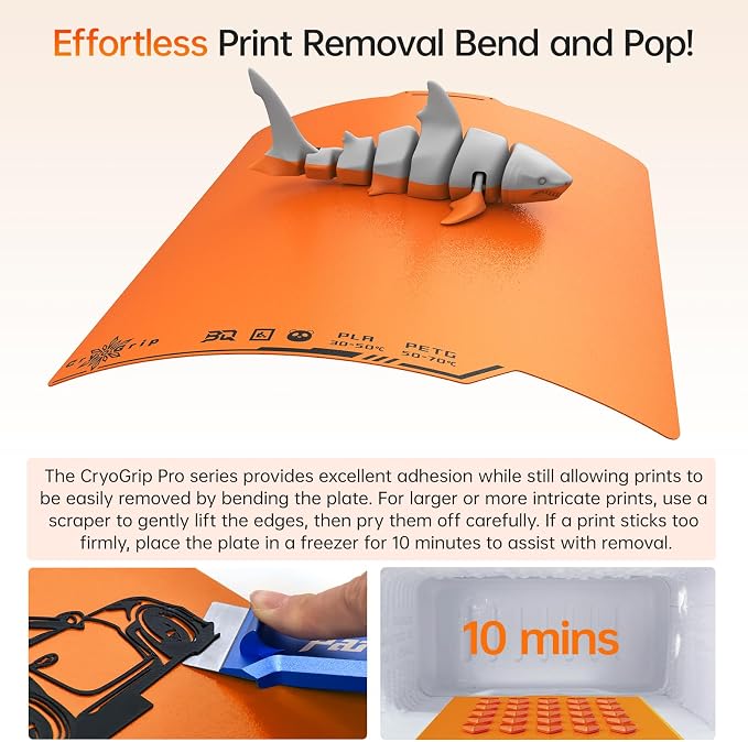 BIQU Cryogrip Pro Frostbite Matte Orange Cold Build Plate for Bambu-Lab P1S/P2S/P1P/X2D/X1C/X1E/A1 3D Printer 257x257MM Double-Sided Upgrade Room Temperature Print Removable Surface Platform