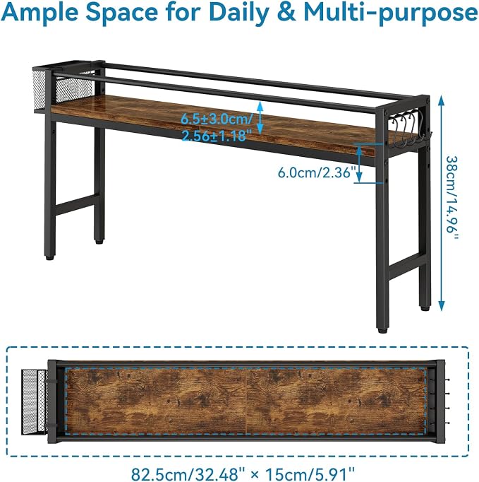YMYNY 32.5" Spice Rack Over Stove Kitchen Organizer Vintage Brown UHSR008H | With 4 hooks & side basket, this shelf adds extra countertop storage for spices, utensils, oil bottles and kitchen essentials