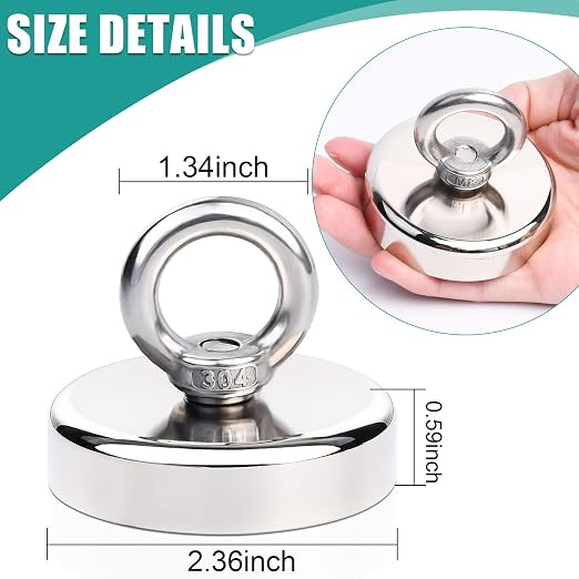 Lift Fishing Magnet - 2.36 Inch, 300 lbs Pulling Force, Super Strong Rare Earth Neodymium Magnets for Retrieving