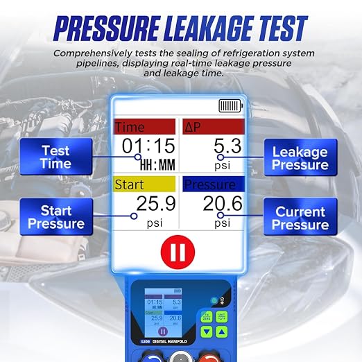 PLAYOCCAR HVAC Gauges 92 Refrigerant Digital Manifold Gauge Kits with TFT LCD, Dual Pressure Test for R134A R32 R410A R11 R12 R422 R600 Refrigerant Charging Kit Vacuum Air Conditioning Gauge