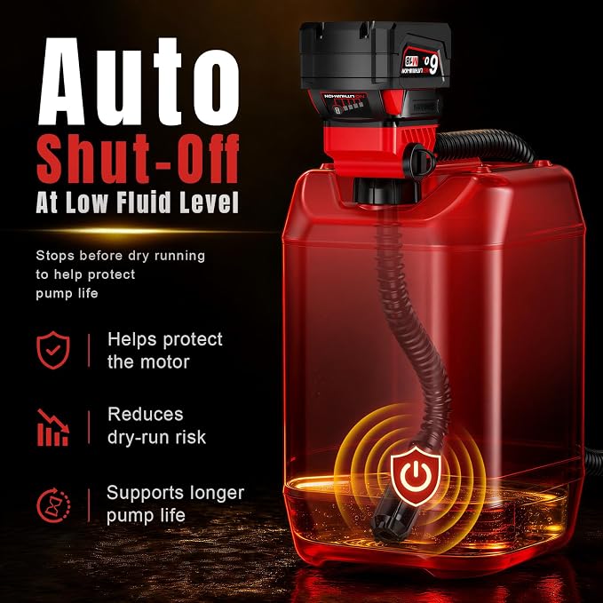Fuel Transfer Pump for Milwaukee M18 Batteries, Cordless 3.7 GPM Flow | Gas Can Pump Kit with Locking Nozzle, 3 Adapters for Gasoline, Diesel, Kerosene & Light Oil, Battery Not Included
