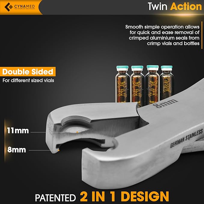 Cynamed Twin Action Decapper Pliers - Perfect for Decapping 8mm and 11mm Crimped Vials and Bottles