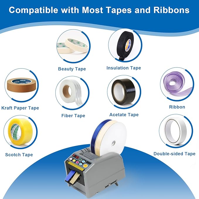Ribbon Cutting Machine, Lightweight Dual-Tape Electric Dispenser, 39.9 in Max Length & 6 Memory Presets, Portable Auto/Manual Cutter for Warehouses, Gift Shops, Offices, DIY & Home