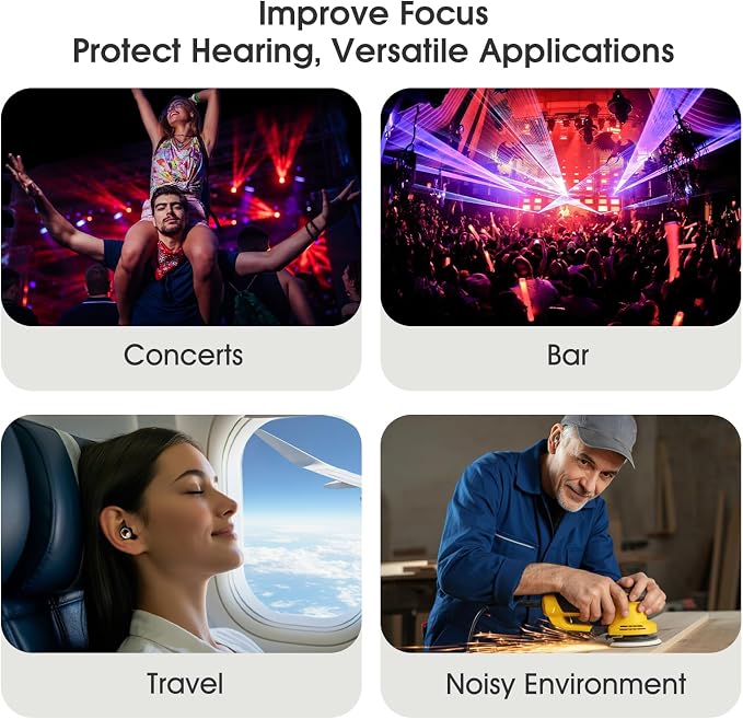 Ear Plugs for Sleeping, 45dB Silicone Ear Plugs for Noise Cancelling, Earplugs for Snoring, Concert & Shooting with 8 Eartips, Silicone Hearing Protection for Work, Travel(Graphite)