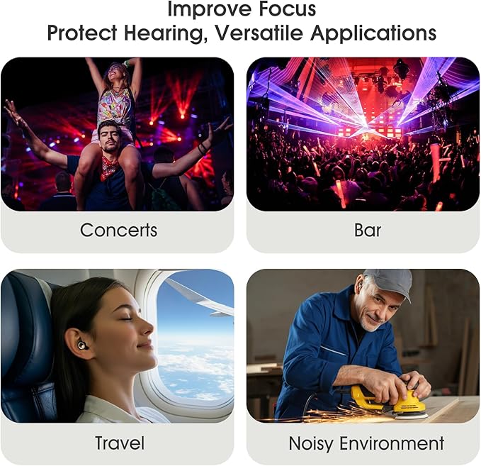45dB Ear Plugs for Sleeping Noise Cancelling, Soft Earplugs for Concert, Reusable Ear Plugs for Noise Reduction with 8 Ear Tips, Silicone Hearing Protection for Work, Travel(Midnight Gray)