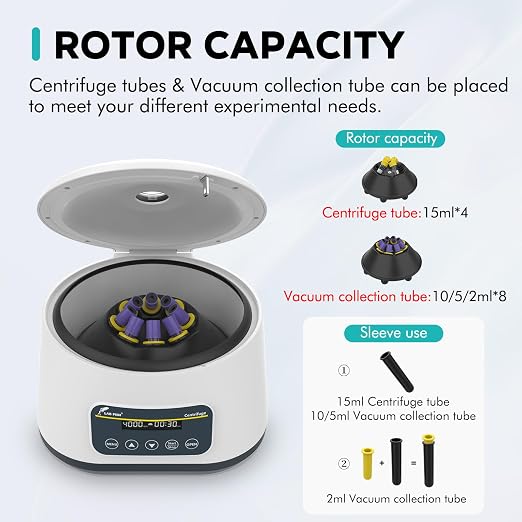 LAB FISH Digital PRP Benchtop Centrifuge Machine 2ml~5ml/10ml/15ml Lab Test Tubes 500-4000RPM Max1717xg