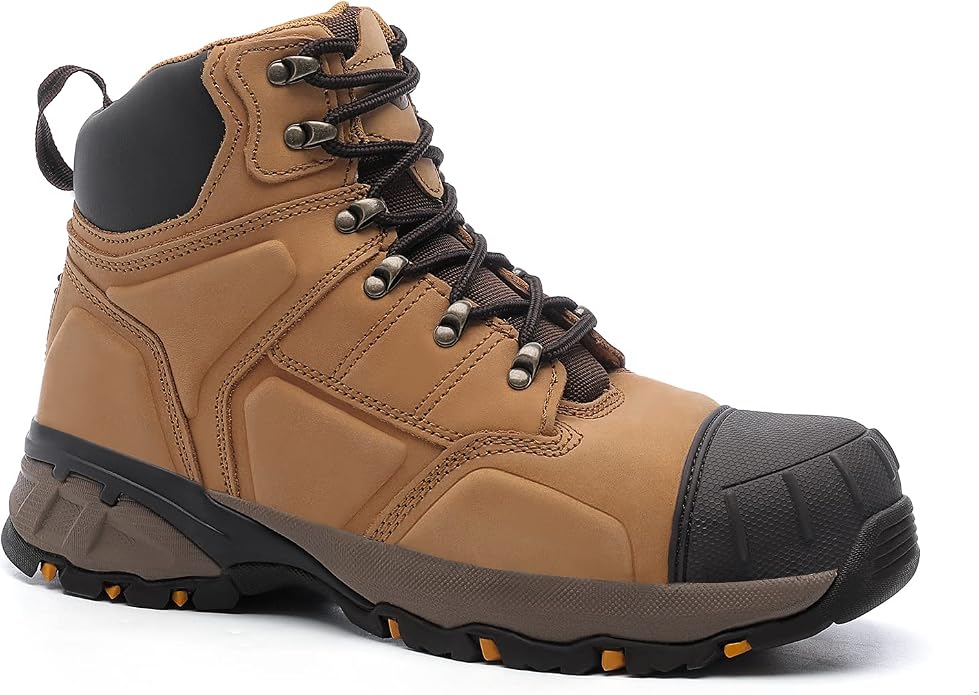 DRKA Steel Toe Work Boots for Men,Waterproof Durable Industrial and Construction Safety Footwear Mens Work Boots,Non-slip Cushioning Outsole
