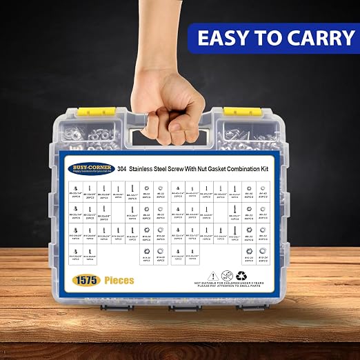 1575 PCS Nuts and Bolts Assortment Kit, Stainless Steel Phillips Pan Head & Flat Head Screws, Assorted Nuts Bolts Washers with Double Sided Organizer Box
