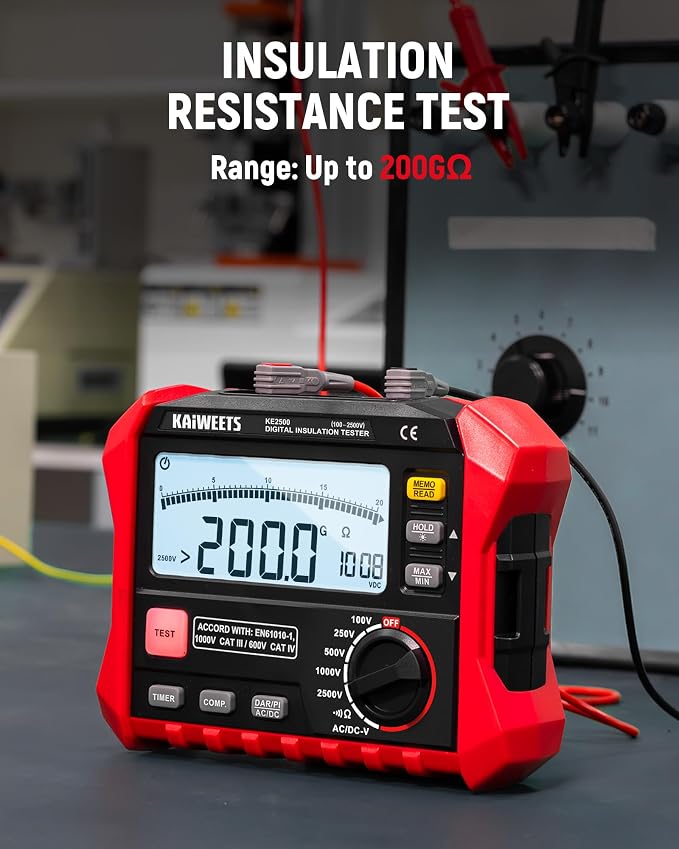 KAIWEETS KE2500 Insulation Resistance Tester Up to 200GΩ Pro Megohmmeter and KAIWEETS KBA02 Two-Way Articulating Borescope Camera with Light with 0.25in Slim Probe