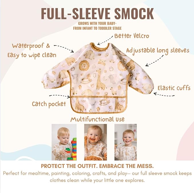 MONDE 25PCS Ultimate Silicone Baby Feeding Set, Complete Mealtime Baby-Led Weaning Essentials From Infant To Toddler, Bib, Smock, Sippy Cup, Dry Wet Bag, Placemat, Perfect Premium Gift Set (Beige)