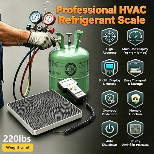 220 Lbs High-Precision Refrigerant Scale with Carrying Case – Digital Scale for HVAC Freon Charging and Compatible with All Recovery Tanks