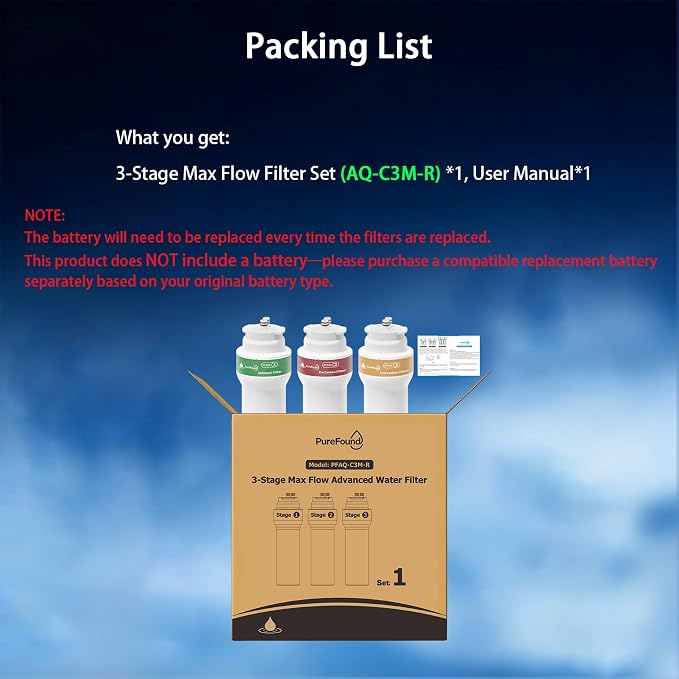 AQ-C3M-R 3-Stage Integrated Max Flow Water Filter Replacement Compatible With Aquasana Claryum AQ-5300+R and AQ-6300M Water Filter (Including Housing and Filter Cartridge, NOT Including Battery)