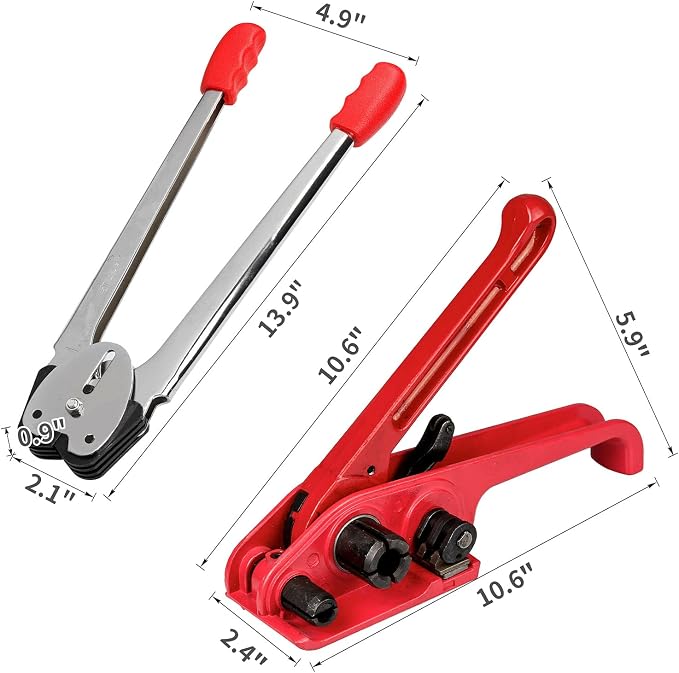 Pallet Packaging Strapping Banding Kit, Heavy Duty Manual 4 in 1 PET/PP Manual Strapping Tools Packing Machine Set Tensioner & Sealer 100m Packing Belt, 50 pcs Wide Coil Reel for Packing