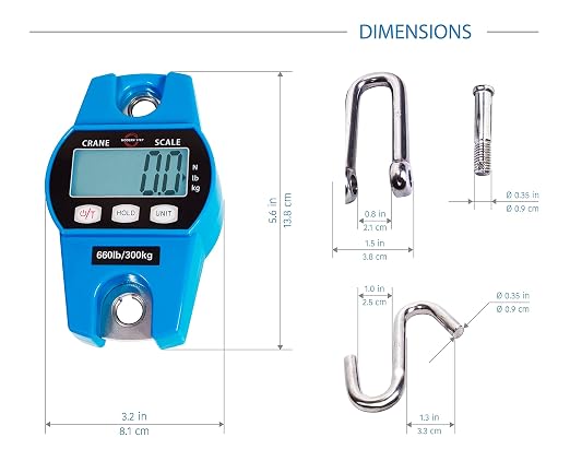 Digital Hanging Scale 660 LB 300 KG - Professional Heavy Duty Waterproof Fish Scale - Portable Durable Crane Scale for Luggage Weight Suitcase Hunting Farm Bike Bow Fish Weight Fishing Scale