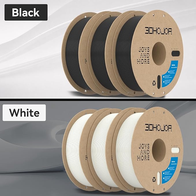 3DHoJor 6KG Bundle PLA+ Filament 1.75mm PLA 3D Printer Filament, 6 Pack 1kg(2.2lbs) Cardboard Spool, Dimensional Accuracy +/- 0.03mm, Fit Most FDM Printer (Black*3+Milky White*3)