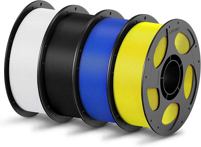 ANYCUBIC PLA Filament 1.75mm Bundle, 3D Printing PLA Filament 1.75mm Dimensional Accuracy +/- 0.02mm, 1KG Reusable Spool (2.2 lbs), 4KG White + Black + Blue + Yellow