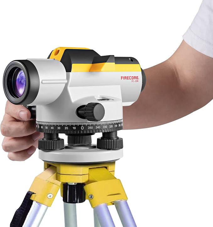 Firecore 32X Automatic Optical Level Kit with Self-Leveling Magnetic Dampened Compensator and Transport Lock, High Precision Height/Distance/Angle Level Measureing Tool - FC-32N
