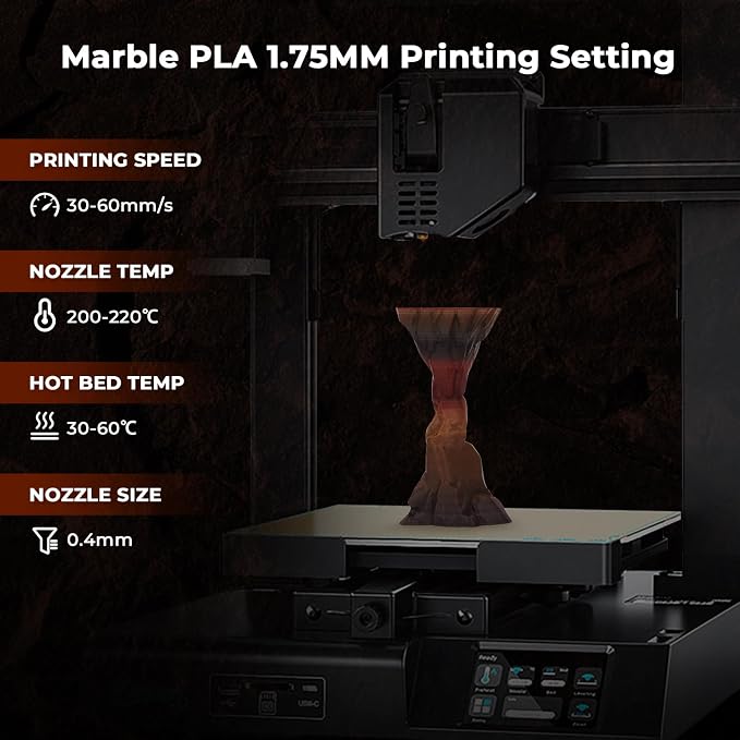 AMOLEN Marble PLA Filament 1.75mm Bundle, Rainbow Rock PLA 3D Printer Filament, 3D Printing Filament Dimensional Accuracy +/- 0.02 mm, 200gX 4 Spools Fit Most FDM Printer