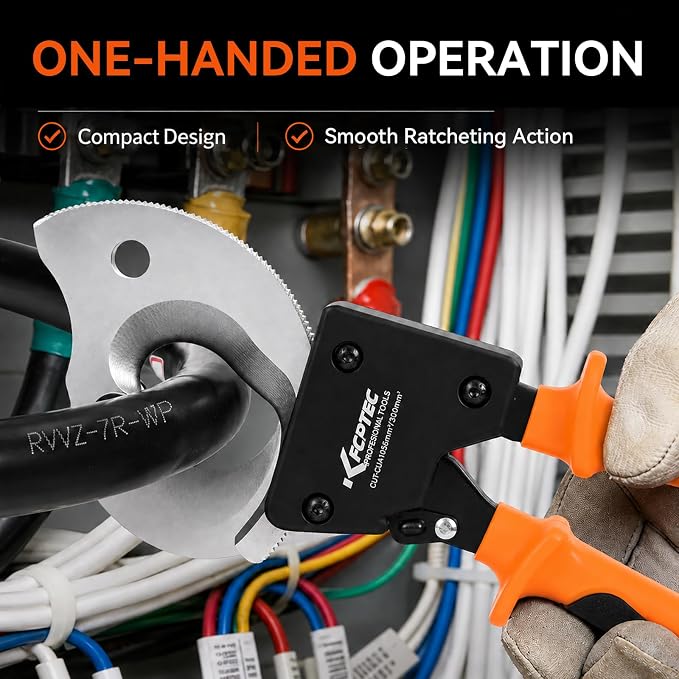 KF CPTEC Ratchet Cable Wire Cutter Heavy Duty, Cutting Tool for Electrical Aluminum, Copper and Multi-core Cables up to 300mm² / AWG 600MCM, Ergonomic Handle