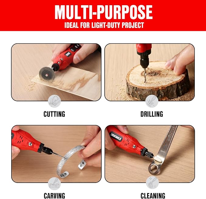 EWORK Cordless Rotary Tool Kit with 71 Accessories, 4V Mini Power Rotary Tool with 5 Variable Speeds & USB-C Charging for Sanding, Engraving, Polishing, Drilling, Carving, DIY Crafts