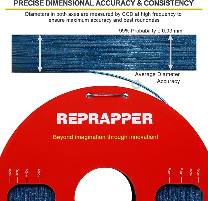 RepRapper Glitter Glow in The Dark Blue 3D Printer Filament, Shiny Galaxy 1KG PLA Filament (2.2lbs) 1.75mm, Sparkle Laser Series 3D Printing Filament for 3D Printer