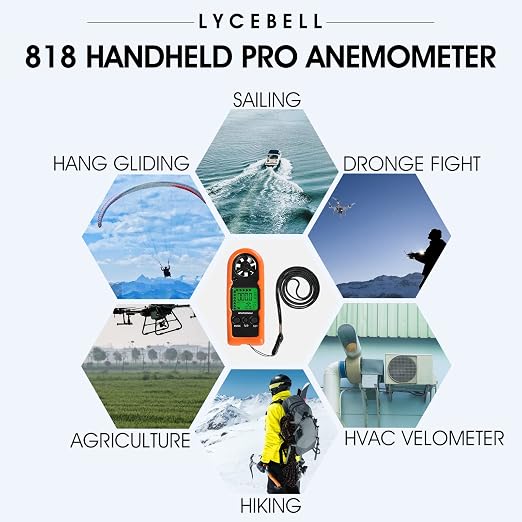 Digital Wind Speed Measuring Device Anemometer Handheld Mini Portable Wind Meter Measures Air Flow Velocity Wind Chill Temperature, 5pcs CFM Wind Gauges for HVAC, Drone Flying, Outdoor Activities